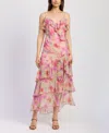 En Saison Amari Chiffon V-neck Ruffle Midi Slip Dress In Pink
