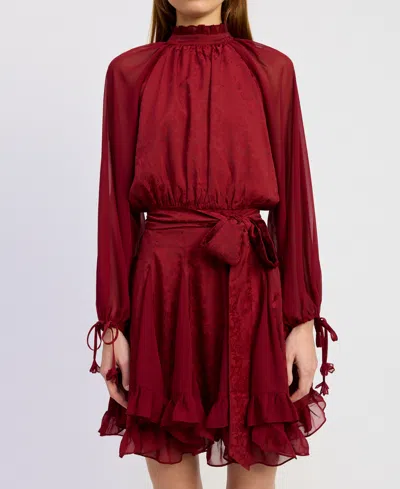 En Saison Women's Annalis Long-sleeve Mixed Media Maxi Dress In Red