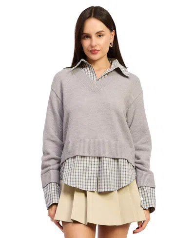 En Saison Women's Annie Long-sleeve Collared Sweater In Gray
