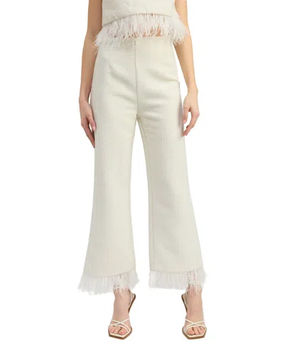 En Saison Women's Arden High-rise Feather-trim Pants In Ivory Gold