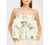 En Saison Womens Ashley Cotton Babydoll Peplum Top Ashley Floral Print Belted Scalloped Hem Cotton Midi Skirt In Ivory Multi
