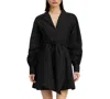 En Saison Benedetta Eyelet Detail Long Sleeve Cotton Mini Shirtdress In Black