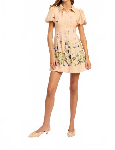 En Saison Carrera Bubble Sleeve Dress In Blush Blue Yellow In Multi