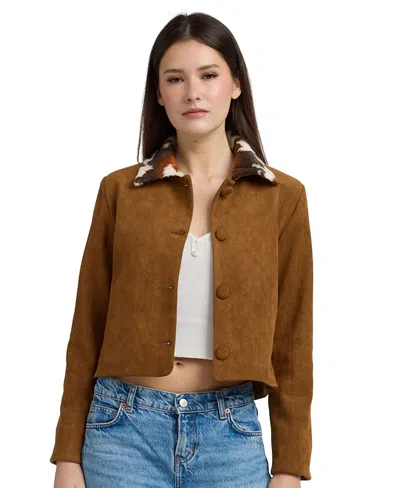 En Saison Women's Collared Look Button-front Jacket In Brown