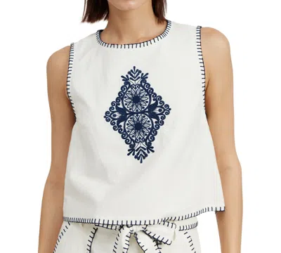 En Saison Women's Dawson Whipstitched Embroidered Top In White Navy