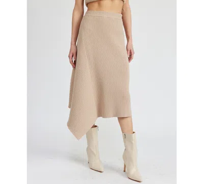 En Saison Women's Elaine Ribbed Asymmetric-hem Midi Skirt In Taupe
