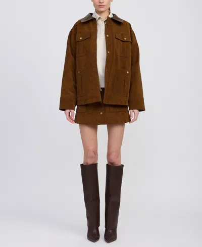 EN SAISON WOMEN'S ELOISE LONG SLEEVE FAUX SUEDE CHORE JACKET