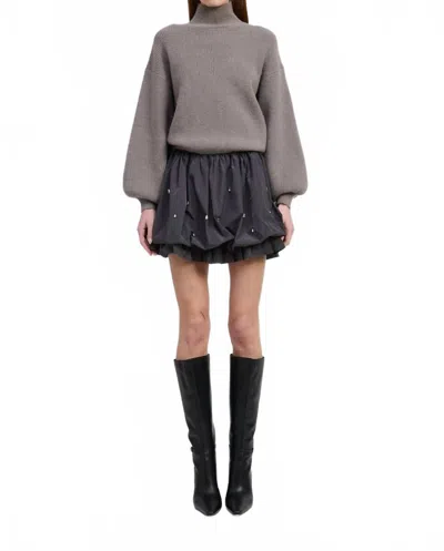 En Saison Florentina Long Sleeve Mixed Media Minidress In Gray