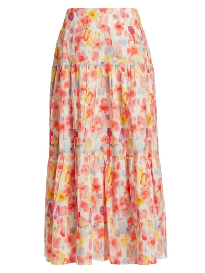 En Saison Women's Giada Floral Cotton Midi Skirt In Coral Multi