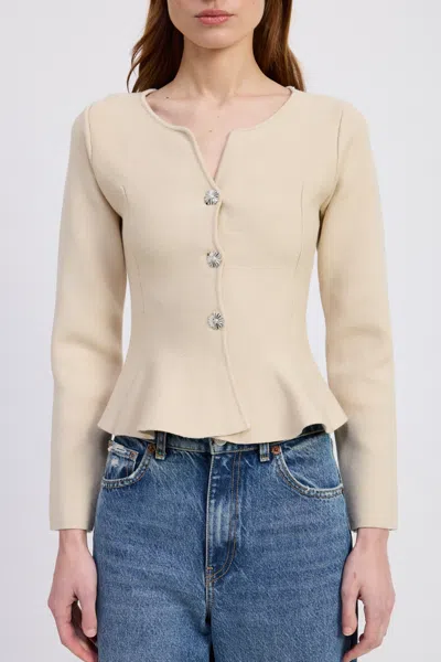 En Saison Idah Peplum Knit Cardigan In Neutral Beige