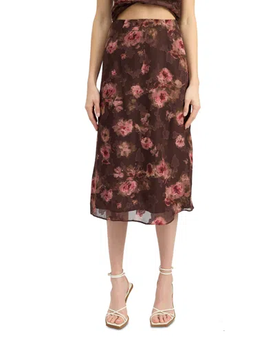En Saison Women's Jordan Jacquard Chiffon Slip Skirt In Brown,mauve Floral