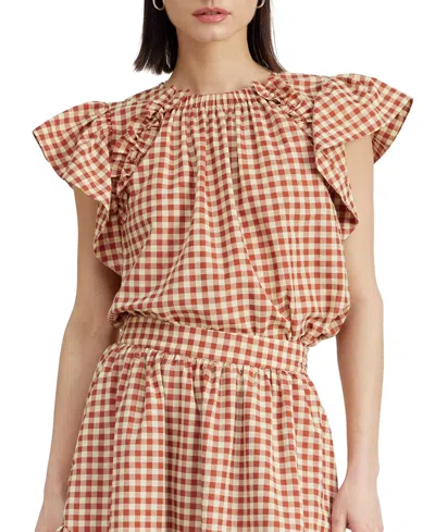 En Saison Women's Juni Gingham Ruffled Short-sleeve Blouse In Rust Cream