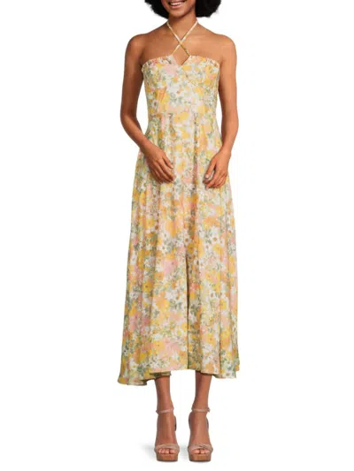 En Saison Women's Kasey Floral Halter Dress In Sage Yellow