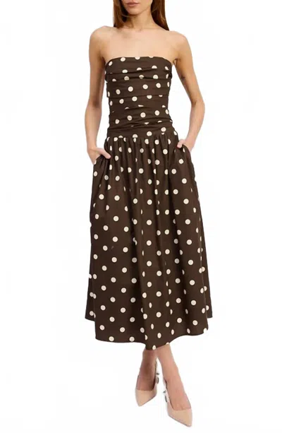 En Saison Lainey Dot Sleeveless Midi Dress In Brown