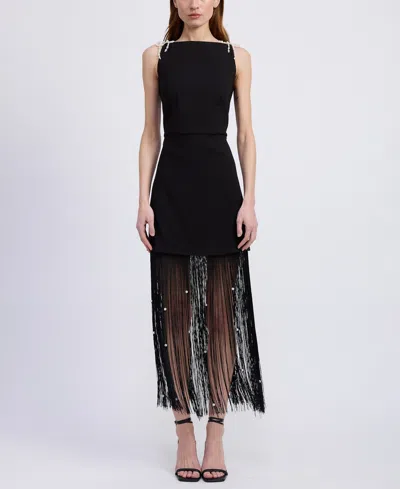 En Saison Women's Leah Fringe Detail Dress In Black