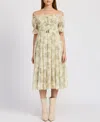 En Saison Leighton Toile Print Off The Shoulder Midi Dress In Cream Olive