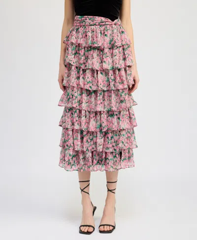 En Saison Women's Lyra Tiered Midi Skirt In Emerald Rose
