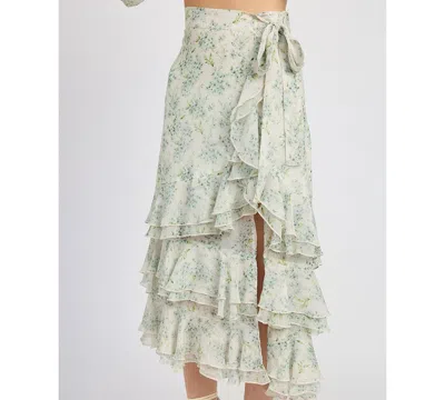 En Saison Women's Marlene Floral Ruffle-tiered Maxi Skirt In Ivory Ice Blue