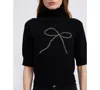 En Saison Merrill Short-sleeve Bow Crop Sweater In Black