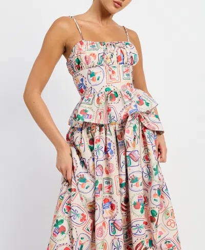 En Saison Women's Nayeli Printed Peplum Top In Linen Red Multi