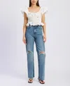 En Saison Women's Nellie Flutter-sleeve Shirred Top In Blue