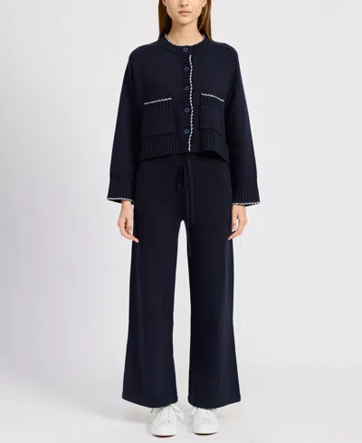 En Saison Women's Rochelle Scalloped-trim Cardigan In Navy Ice Blue