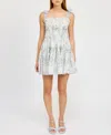En Saison Scarlet Floral Tie Strap Cotton Minidress In Blue Sage Floral