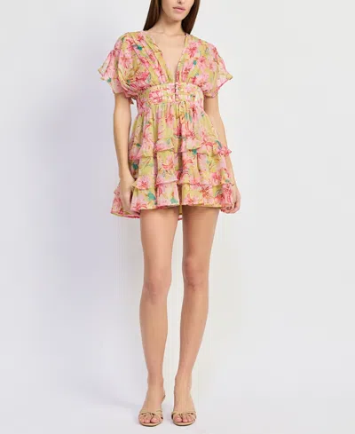 En Saison Eva Tiered Ruffle Minidress In Multi