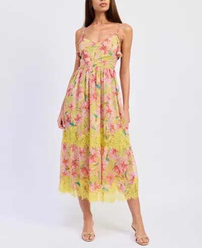 En Saison Women's Sleeveless Bustier V-neck Midi Dress In Yellow