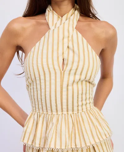 En Saison Halter Neck Peplum Blouse In Neutral