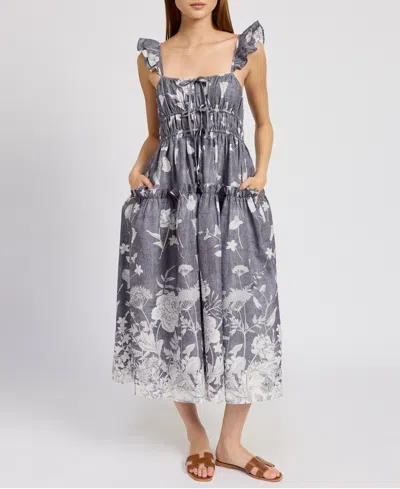 En Saison Women's Sydney Floral-print Midi Dress In Washed Blue Ivory