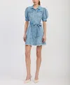 En Saison Tarak Puff-sleeve Denim Mini Shirt Dress In Blue