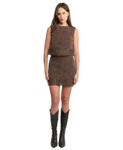 En Saison Womens Dark Brown Zipper Back Top Dark Brown Zipper Back Mini Skirt