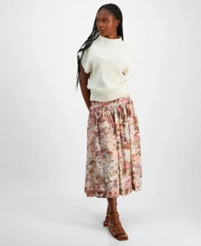 En Saison Womens Karalie Mock Neck Knit Sweater Amoret Printed Side Zip Midi Skirt In Multi