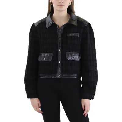 En Saison Womens Mixed Media Crop Soft Shell Jacket In Black