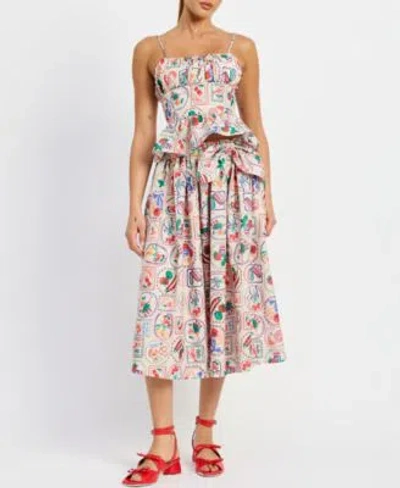 En Saison Womens Nayeli Printed Peplum Top Nayeli Printed Midi Skirt