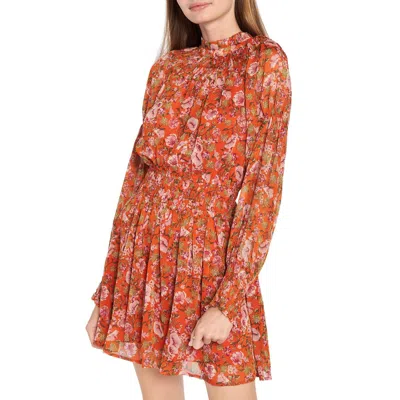 En Saison Womens Puff Sleeve Short Mini Dress In Orange