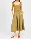 En Saison Wren Mixed Media Midi Dress In Khaki In Green