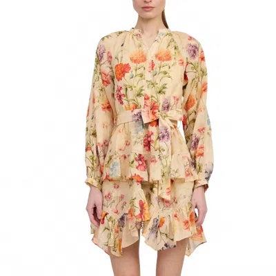 En Saison Yasmeen Mini Dress In Natural Floral In Multi
