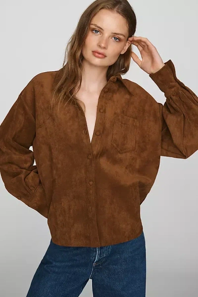 En Saison Yumi Faux Suede Shirt Top In Brown