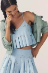En Saison Zoey Pleated Tank Top In Blue