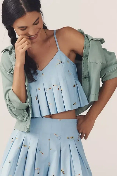 En Saison Zoey Pleated Tank Top In Blue