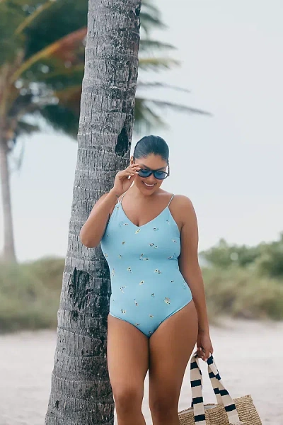 En Saison Zoey Plus V-neck One-piece Swimsuit In Blue