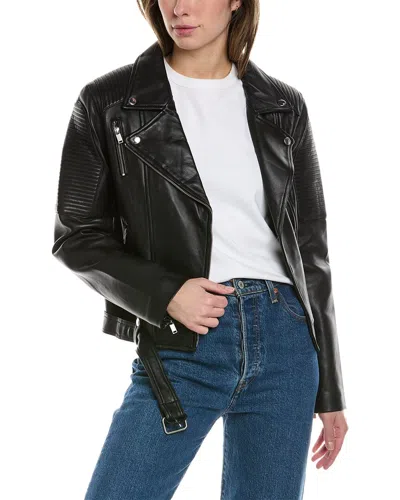 Ena Pelly Classic Leather Biker Jacket In Black