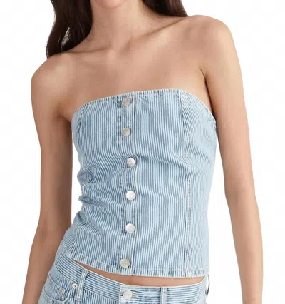 Ena Pelly Diana Denim Stripe Bustier Top In Blue