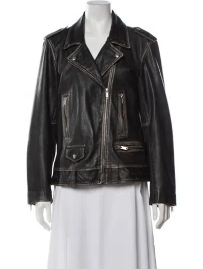 Pre-owned Ena Pelly Leather Biker Jacket In Black