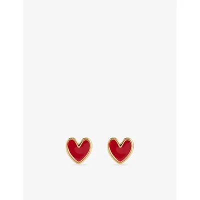 Enamel Copenhagen Womens Red Amore 18ct Yellow Gold-plated 925 Sterling Silver Stud Earrings