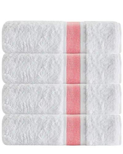 ENCHANTE HOME DEPERA HOME SET OF 4 UNIQUE SALMON STRIPE BATH TOWELS