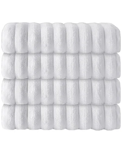 Enchante Home Vague Turkish Cotton 4pc Hand Towels In White