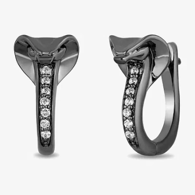 Enchanted Fine Jewelryâ By Disney Womens 1/10 Ct. T.w. Natural White Diamond Sterling Silver 15mm Aladdin Jafar Hoop Earrings In Black